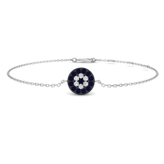 0.32ct SI2/G Round cut Natural Diamonds and Blue Sapphire Gemstone Bangle in 9k White Gold