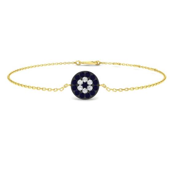 0.32ct SI2/G Round cut Natural Diamonds and Blue Sapphire Gemstone Bangle in 9k Yellow Gold