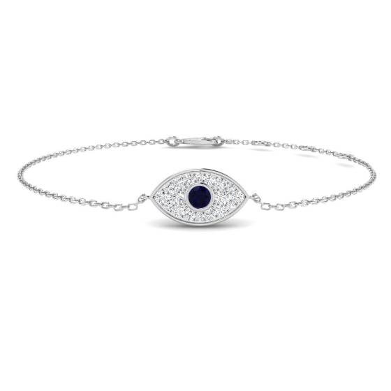 0.34ct SI2/G Round cut Natural Diamonds and Blue Sapphire Gemstone Bangle in 9k White Gold