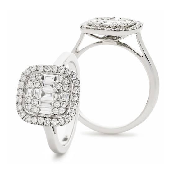 0.62ct VS/F-G Baguette and Round Natural Cluster Diamond Ring in 18k White Gold