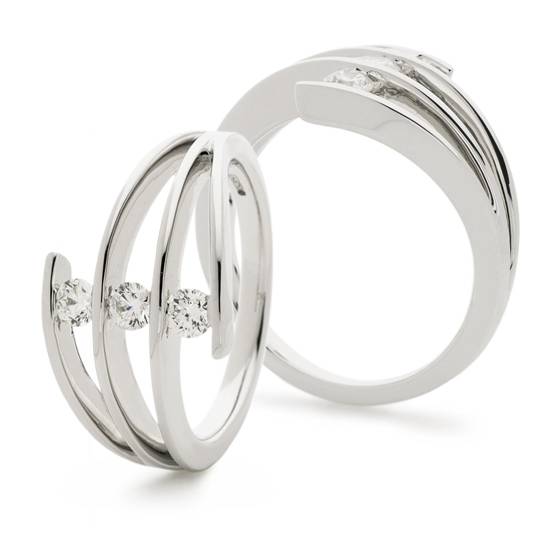 0.37ct VS/F-G 3 Natural Round Cut Tension Set Diamond Ring in 18k White Gold