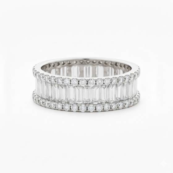 Triple Row Round and Baguette Full Eternity Ring