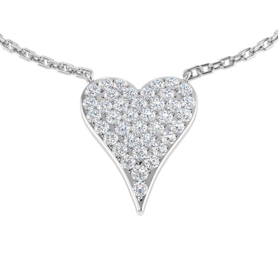0.34ct SI2/G Round cut Natural Diamond Heart Necklace in 18k White Gold