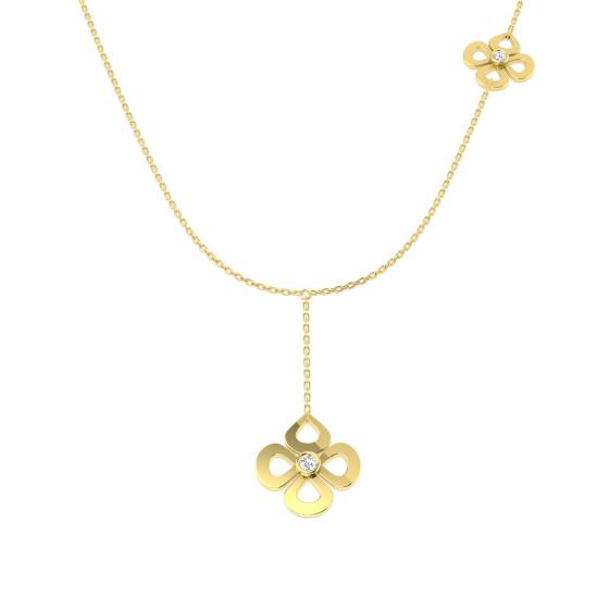 0.17ct SI2/G Round cut Natural Diamond Flower Necklace in 18k Yellow Gold