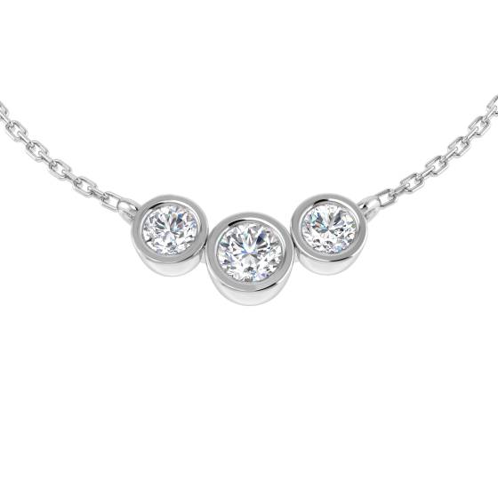 0.67ct SI2/G Round cut Natural Diamond Drop and Trilogy Necklace in 18k White Gold
