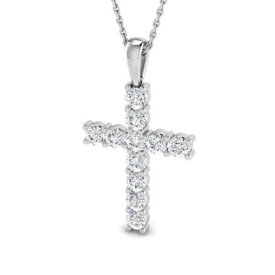 1.01ct SI2/G Round cut Natural Diamond Cross Pendant in 18k White Gold