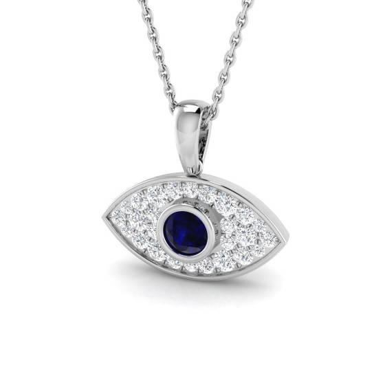 0.56ct SI2/G Round cut Blue Sapphire Gemstone Pendant in 9k White Gold