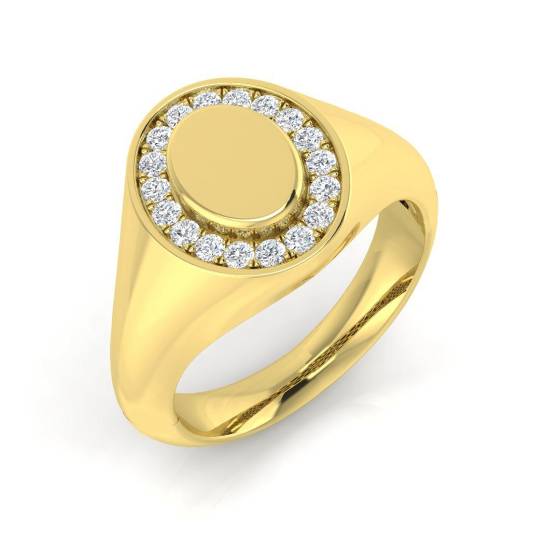 0.22ct SI2/G Round cut Natural Diamond Signet Ring in 18k Yellow Gold