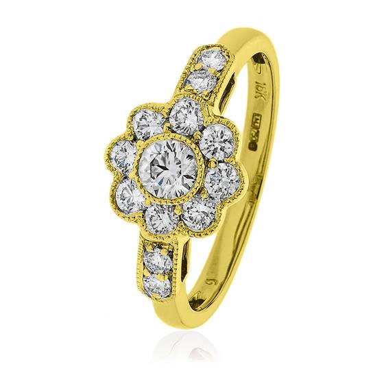 0.45ct VS/E-F Round Natural Cluster Diamond Ring in 18k Yellow Gold