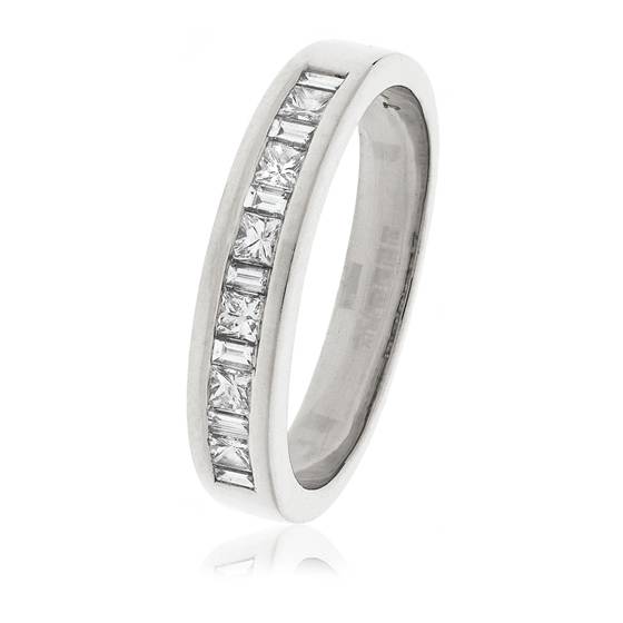 1.10ct VS/F-G Natural Princess Diamond Half Channel Eternity Ring in 18k White Gold