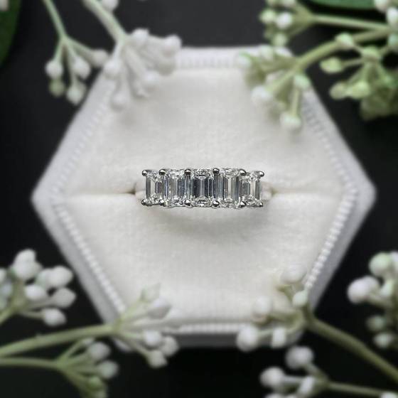 1.00ct VVS/F Lab Grown Emerald Diamond 5 Stone Ring in 18k White Gold