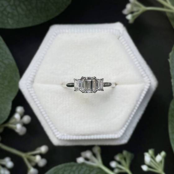 1.00ct VVS/F Lab Grown Emerald Diamond Trilogy Ring in 18k White Gold