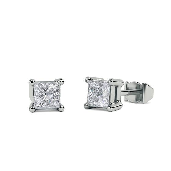 0.27ct VS/E-F Natural Princess Cut Diamond Stud Earrings in 18k White Gold
