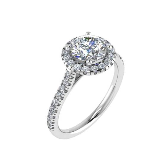 1.00ct SI2/E Natural Round Diamond Halo Shoulder Set Ring in 18k White Gold