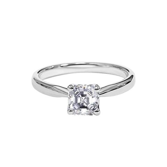 0.85ct VVS1/H Natural Asscher Diamond Solitaire Engagement Ring in 18k White Gold