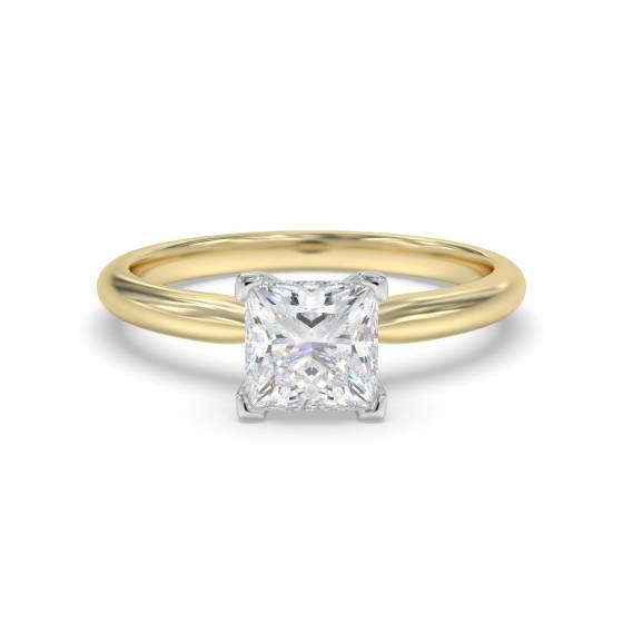 0.60ct VS2/G Natural Princess Cut Diamond Solitaire Ring in 18k Yellow/White Gold