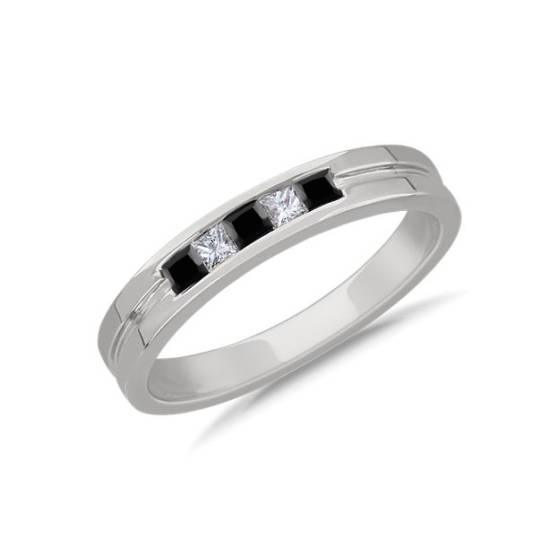Mens 4mm 0.25ct Princess Black Diamond Bezel Set Ring