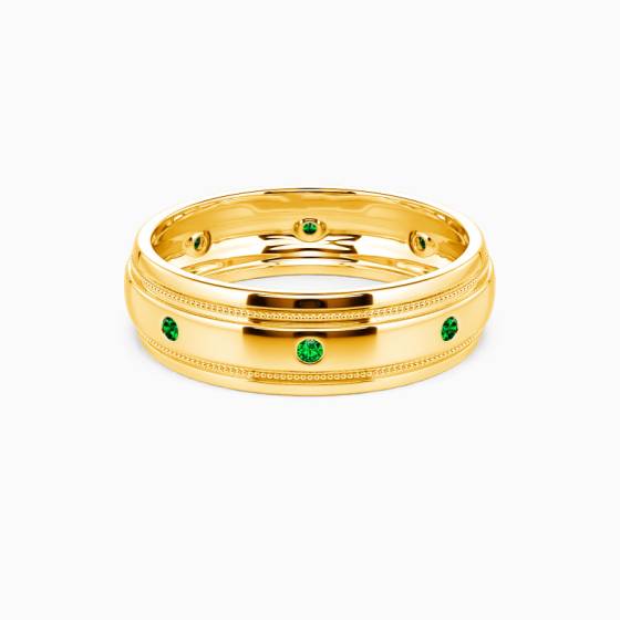 Mens 5mm 0.12ct Round Green Emerald Bezel Set Ring