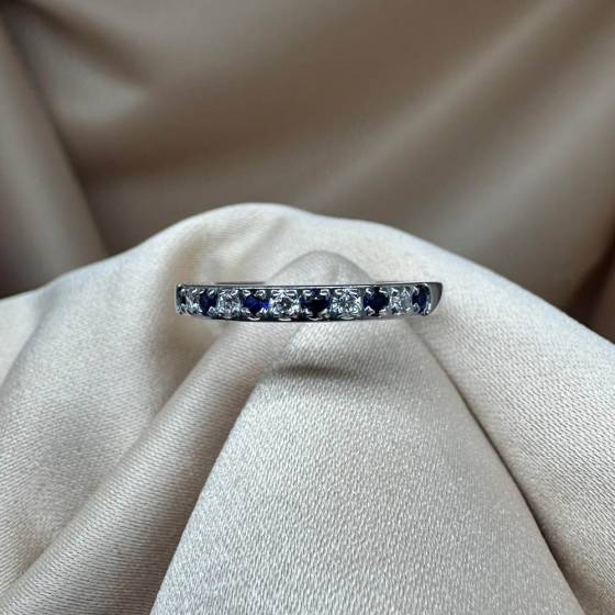 0.33ct VS/F-G Round Cut Blue Sapphire Gemstone Wedding Ring