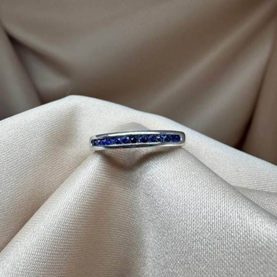 0.20ct Round Cut Blue Sapphire Genstone Channel Set Eternity Ring