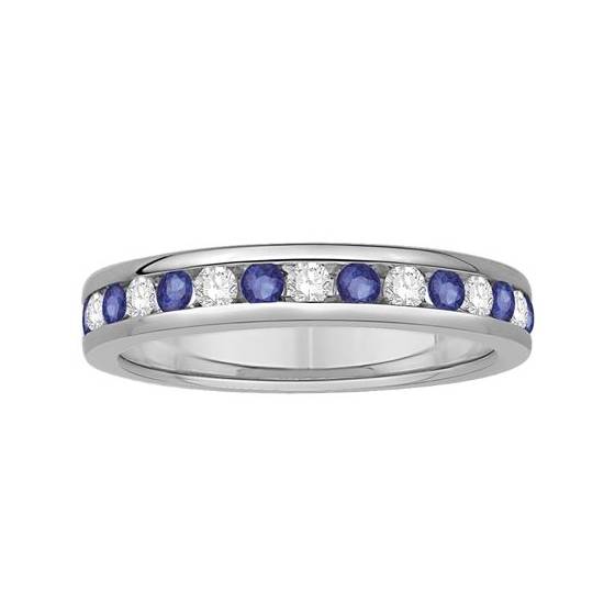0.50ct VS/F 3.5mm Blue Sapphire and Natural Diamond Eternity Ring in Platinum