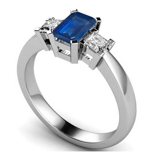 Emerald Blue Sapphire and Diamond Trilogy Ring