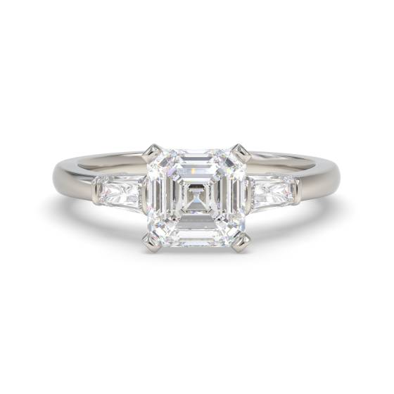 Elegant Asscher and Baguette Diamond Trilogy Ring