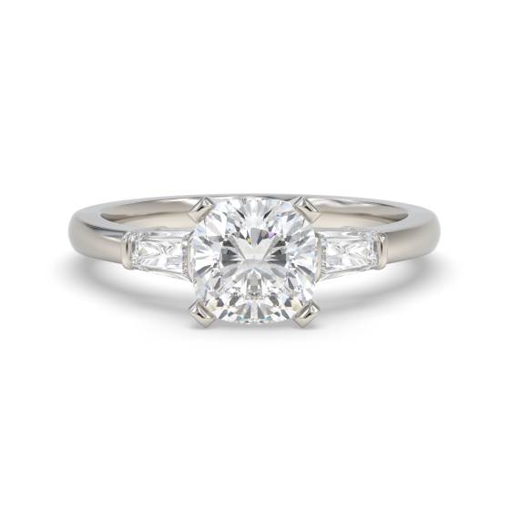 Elegant Cushion and Baguette Diamond Trilogy Ring