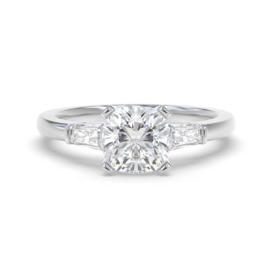 Elegant Cushion and Baguette Diamond Trilogy Ring