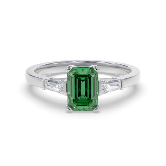 0.50ct SI1/G Emerald and Natural Baguette Diamond Trilogy Ring in 18k White Gold