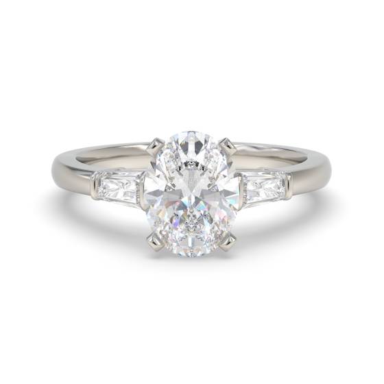 Elegant Oval and Baguette Diamond Trilogy Ring