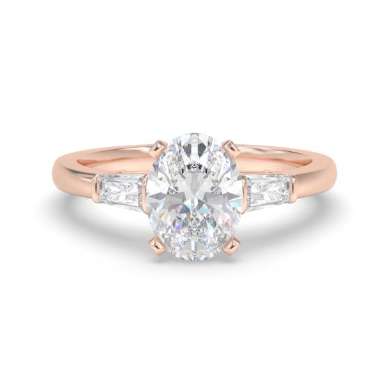 Elegant Oval and Baguette Diamond Trilogy Ring