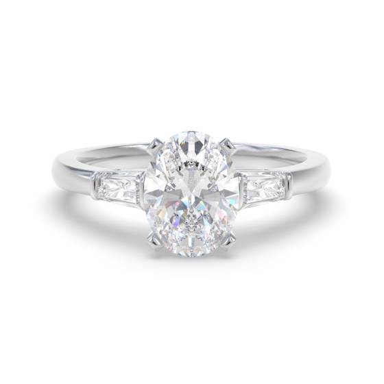 Elegant Oval and Baguette Diamond Trilogy Ring