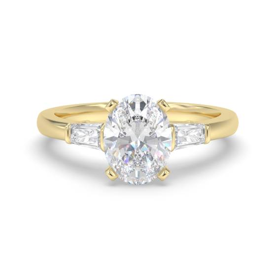 Elegant Oval and Baguette Diamond Trilogy Ring