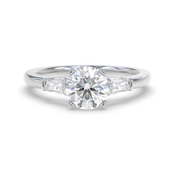 Elegant Round and Baguette Diamond Trilogy Ring