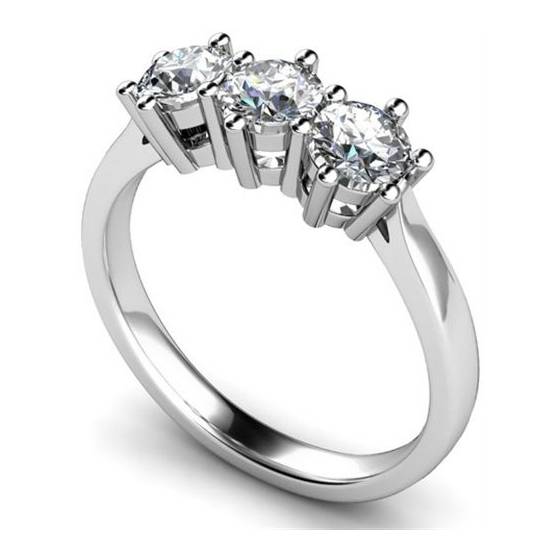 0.74ct SI2/F Elegant Natural Round Diamond Trilogy Ring in 18k White Gold