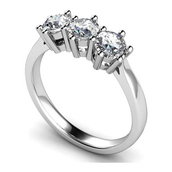 0.90ct I1/F Natural Round Diamond Trilogy Ring in 18k White Gold