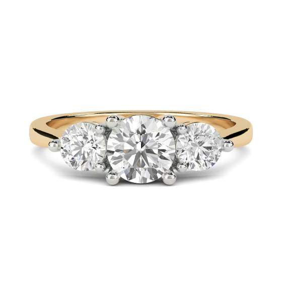 1.50ct VS2/E Classic Natural Round Diamond Trilogy Ring in 18k Yellow/White Gold