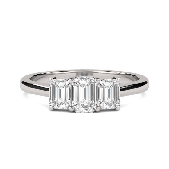 0.75ct IF/D Natural Emerald Cut Diamond Trilogy Ring in Platinum