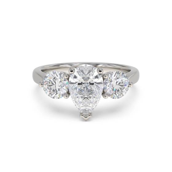 Stylish Pear and Round Diamond Trilogy Ring