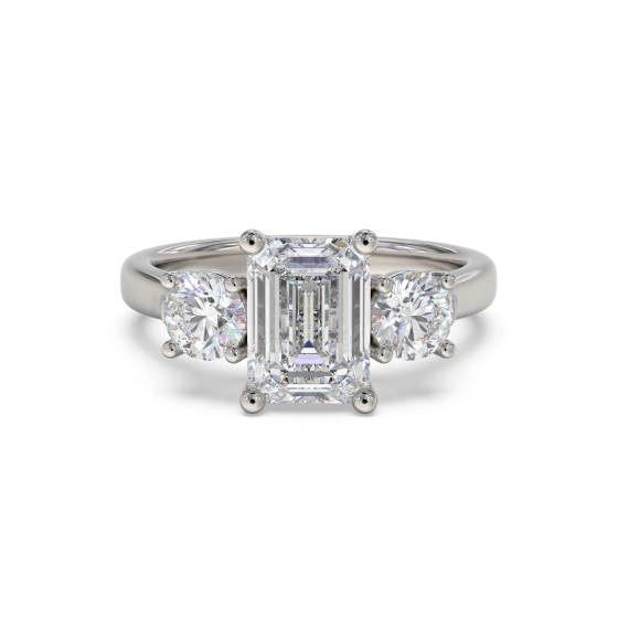 Classic Emerald and Round Diamond Trilogy Ring