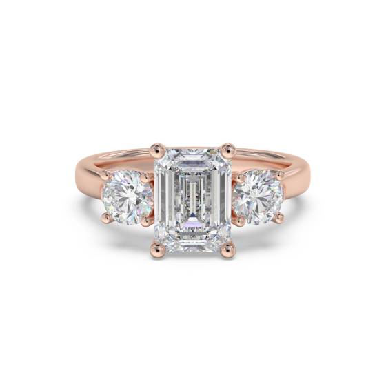 Classic Emerald and Round Diamond Trilogy Ring