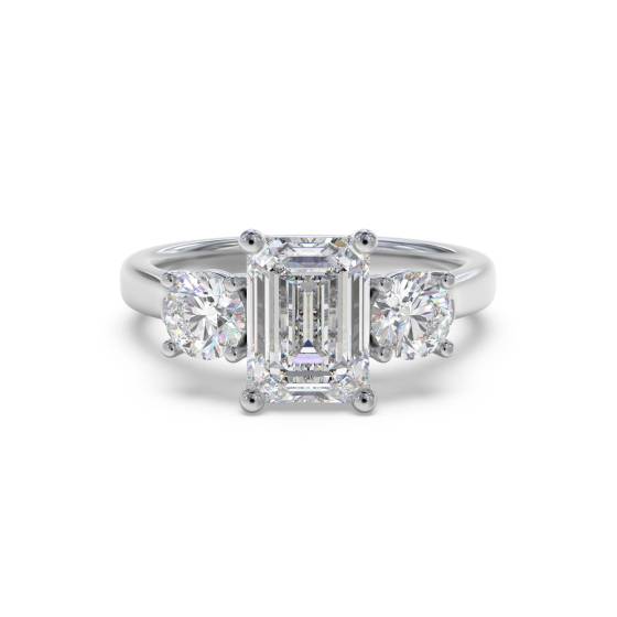 Classic Emerald and Round Diamond Trilogy Ring