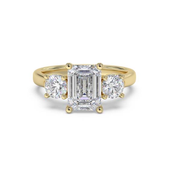 Classic Emerald and Round Diamond Trilogy Ring