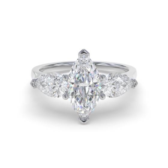 Unique Marquise and Pear Diamond Trilogy Ring