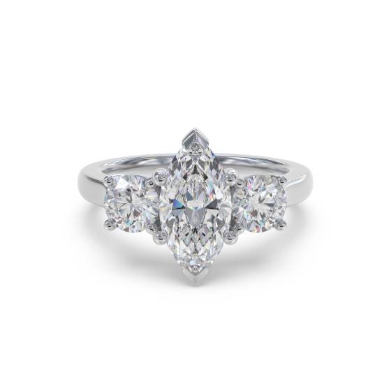 Modern Marquise and Round Diamond Trilogy Ring