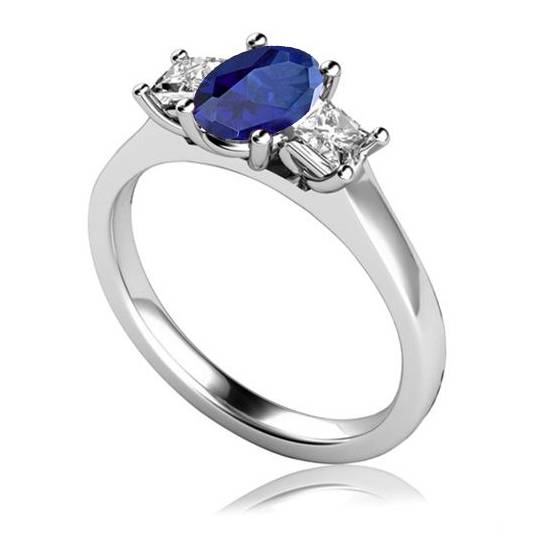 1.00ct SI1/F Oval Gemstone and Princess Natural Diamond Trilogy Ring
