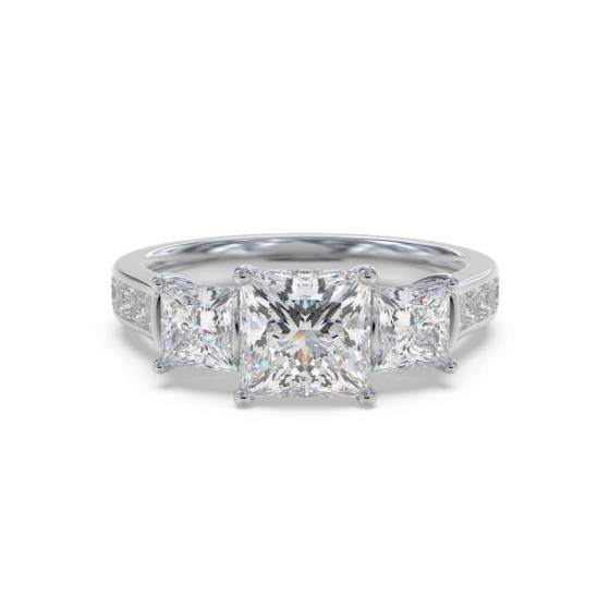 0.75ct SI2/G Natural Princess Diamond Trilogy Ring in Palladium