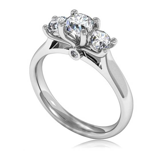 0.77ct SI/F-G Natural Round Diamond Trilogy Ring in 18k White Gold