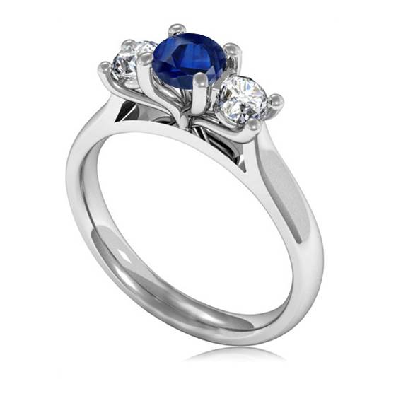 1.50ct VS/E-F Blue Sapphire and Natural Diamond Trilogy Ring in 18k White Gold